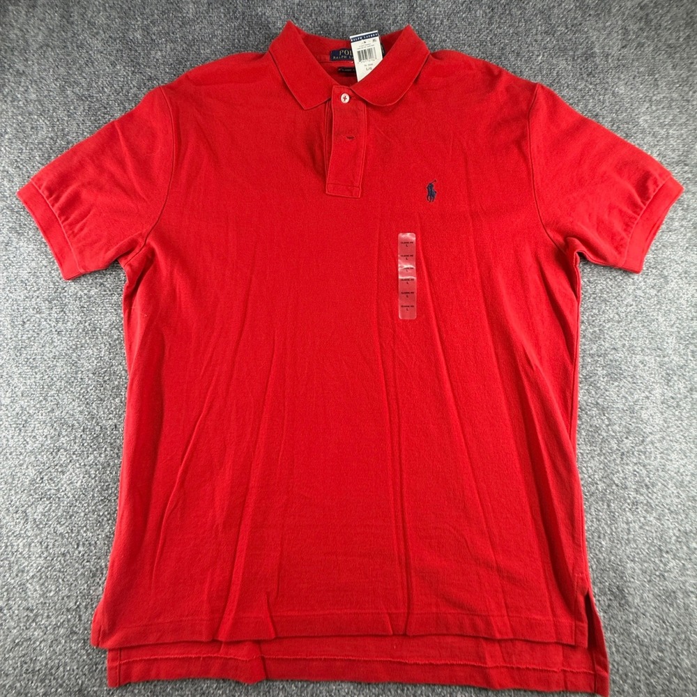 Polo Ralph Lauren Mens Classic Fit Short Sleeve Pique Polo Shirt Red Large NEW